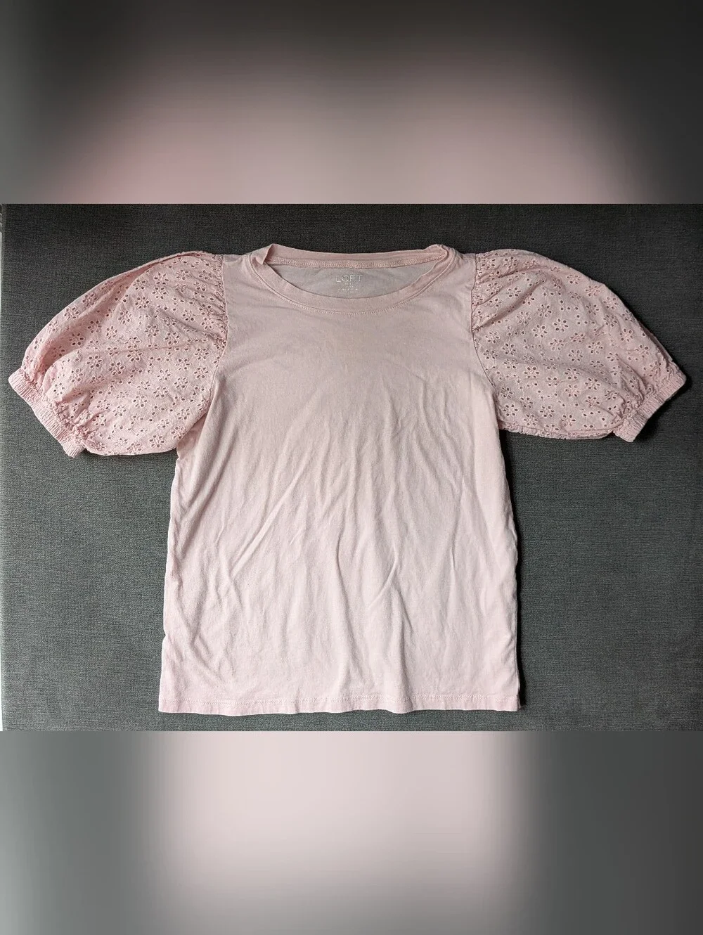 LOFT puff sleeve top with eyelet detail